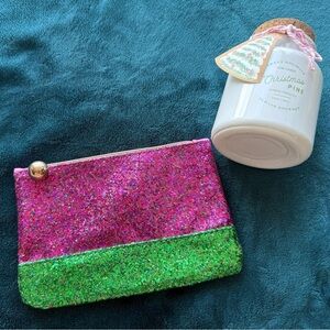 Pink and Green Christmas Ipsy Glitter Pouch